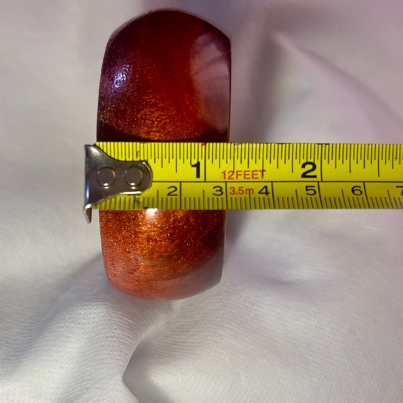 Firery Amber Wide Bangle Bracelet Handcrafted Epoxy Resin Jewelry - Picture 4 of 13